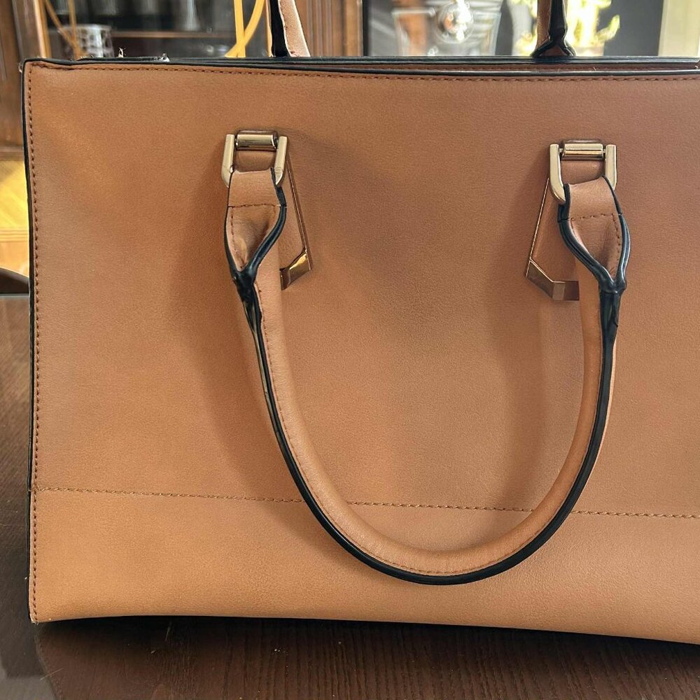 ALDO Camel Structured Tote Satchel with Gold Hardware & Crossbody Strap β OS